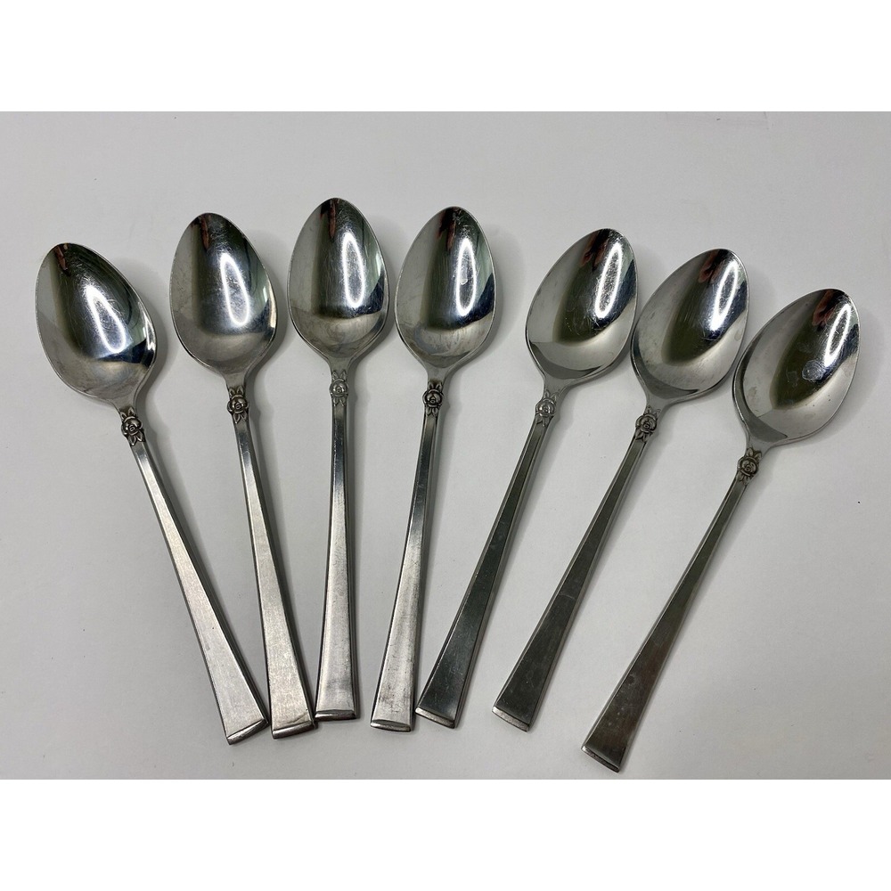Nasco Stainless Steel Westwood Teaspoons Lot of 7 Made in Japan Rose Floral